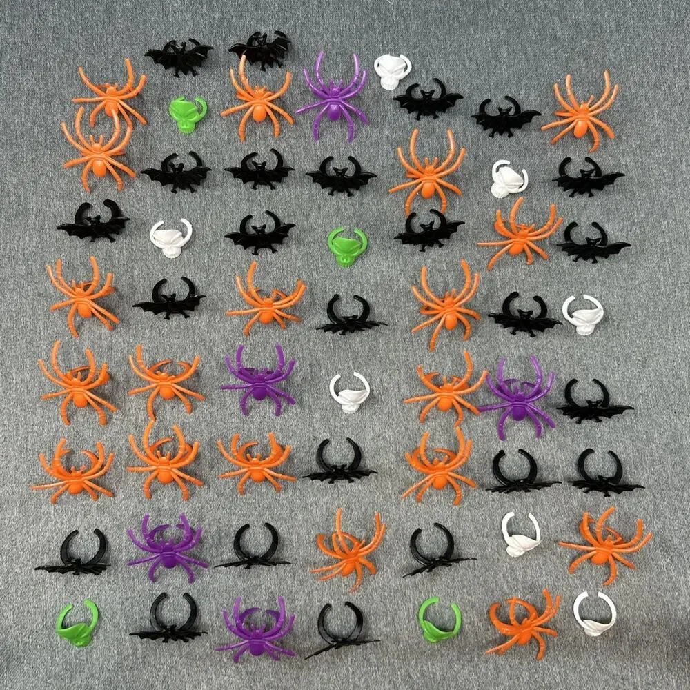 50+ Assorted Halloween Rings Spiders Bats Skulls Zombies Kids Bulk Party Favors